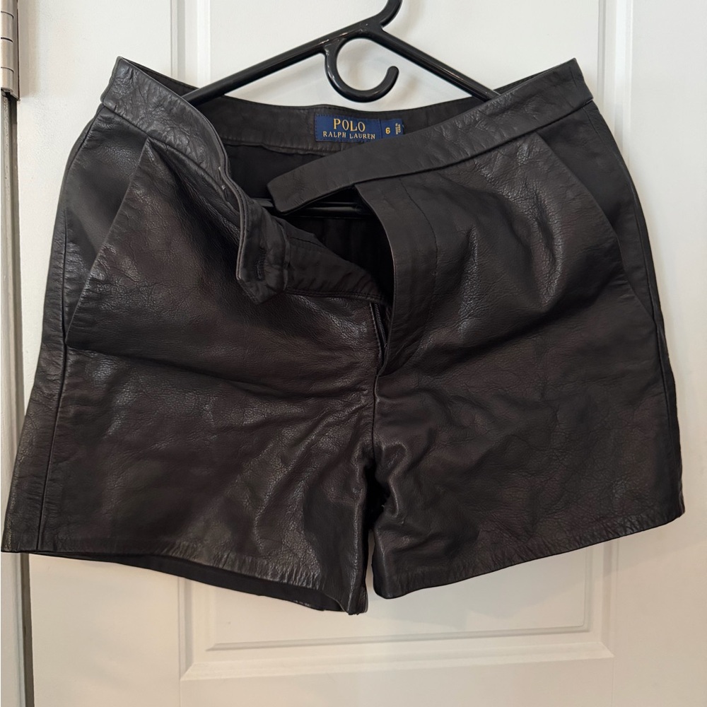 Polo Ralph Lauren Women's Designer Black Leather Shorts Size 6